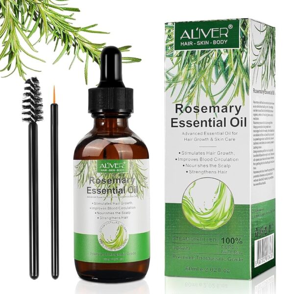 ALIVER Rosemary Oil for Hair Growth 2 Fl Oz, Pure Organic Rosemary Essential Oils Serum for Dry Damaged Hair and Growth, Hair Loss Scalp Treatment