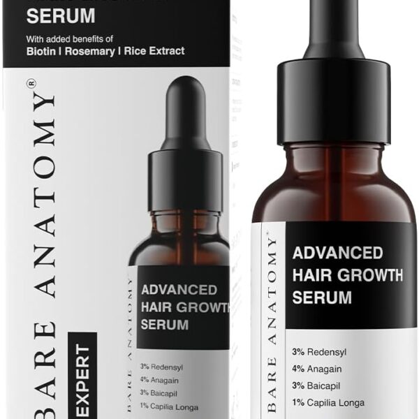 Bare Anatomy Advanced Hair Growth Serum | 3% Redensyl + 4% Anagain + 3% Baicapil + 1% Capilia Longa, Rosemary, Biotin & Rice Extract | Hair growth & Hair fall control serum for...