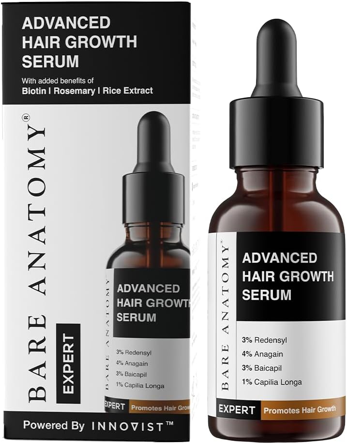 Bare Anatomy Advanced Hair Growth Serum | 3% Redensyl + 4% Anagain + 3% Baicapil + 1% Capilia Longa, Rosemary, Biotin & Rice Extract | Hair growth & Hair fall control serum for...