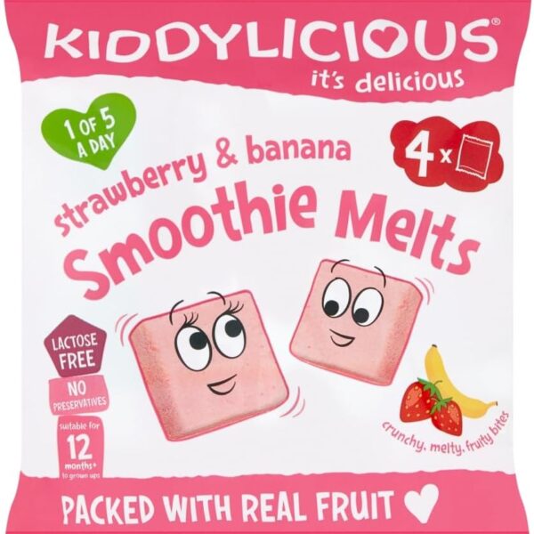 Kiddylicious Smoothie Melts Variety Pack (2x Strawberry, Banana & 2x Banana, Mango & Passion Melts)| Packed with real fruit | Suitable for 12+ Months.