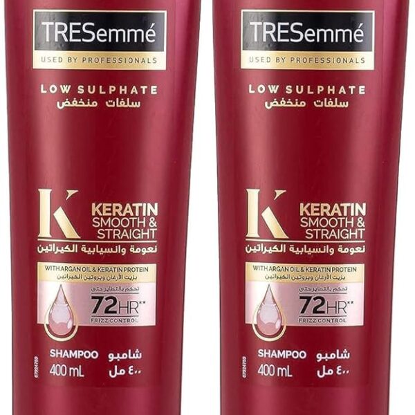 TRESemmé Keratin Smooth and Straight Shampoo with Argan Oil, Enjoy up to 72 hours of Frizz Control, 400ml, Pack of 2