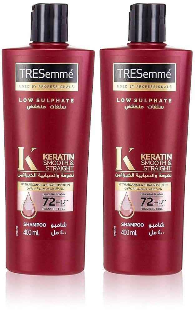 TRESemmé Keratin Smooth and Straight Shampoo with Argan Oil, Enjoy up to 72 hours of Frizz Control, 400ml, Pack of 2