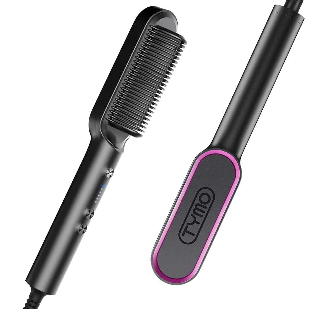 TYMO Hair Straightener Brush, Hair Iron with Built-in Comb. Tourmaline Ceramic Coating. Fast Heating & 5 Temp Settings. Hair Straightener Brush That Salon Styling at Home....