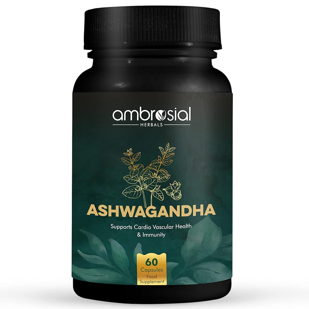 Ambrosial Ashwagandha Capsules 500mg per Capsule | High Strength Ashwagandha Root Powder| Herbal Supplement with Immunity Support | Non-GMO & Gluten Free (Pack of 1)