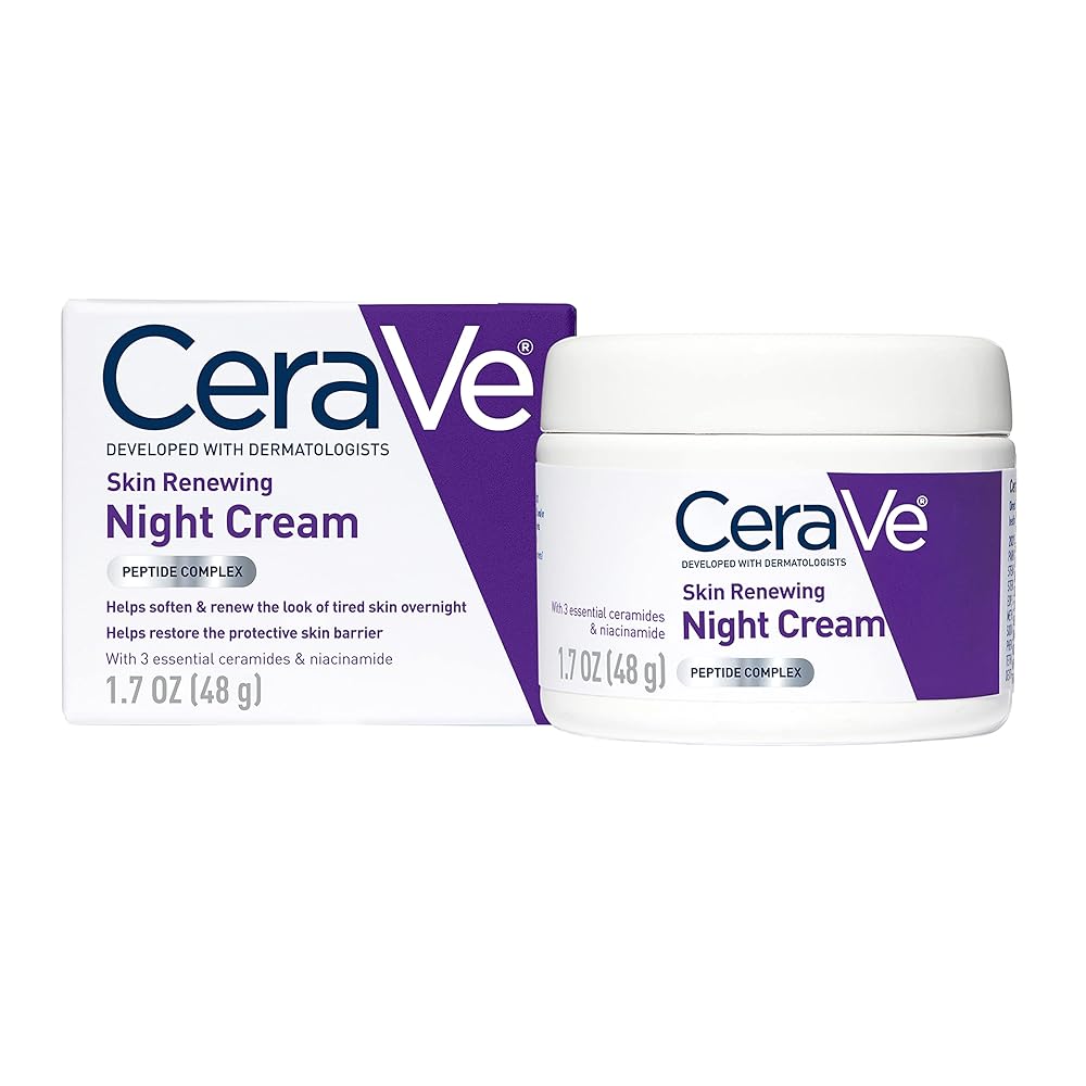 CeraVe Skin Renewing Night Cream | Niacinamide, Peptide Complex, and Hyaluronic Acid Moisturizer for Face | 1.7 Ounce