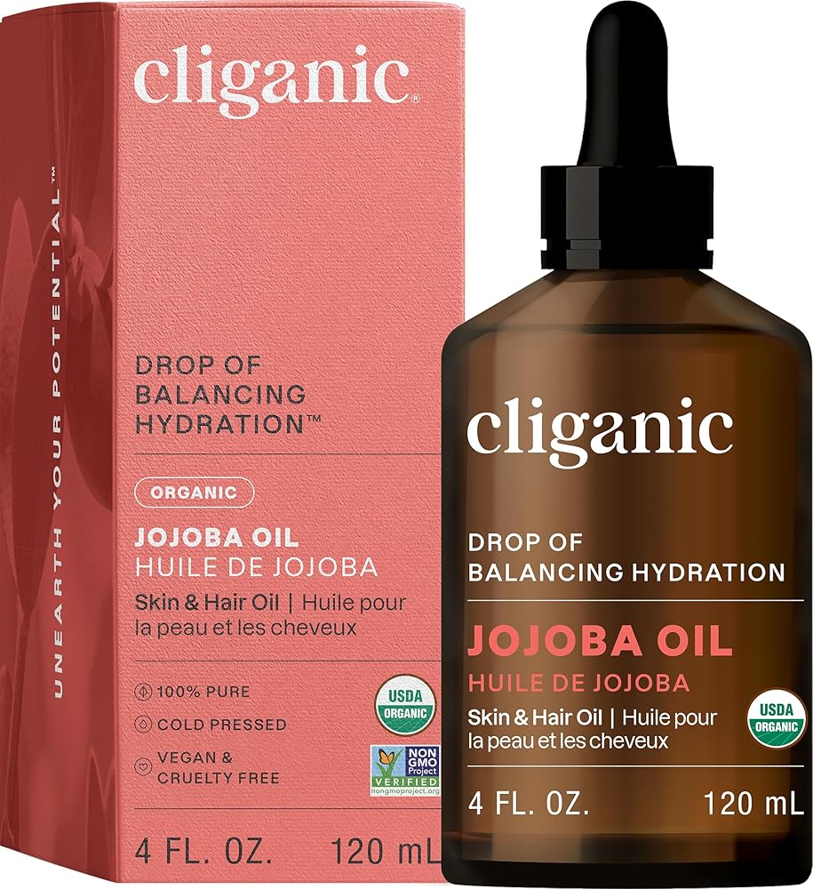 Cliganic Certified Organic Jojoba Oil 120ml | 100% Pure Natural Cold Pressed Unrefined, Hexane Free Carrier Oil | for Hair Face & Nails | Cliganic 90 Days Warranty