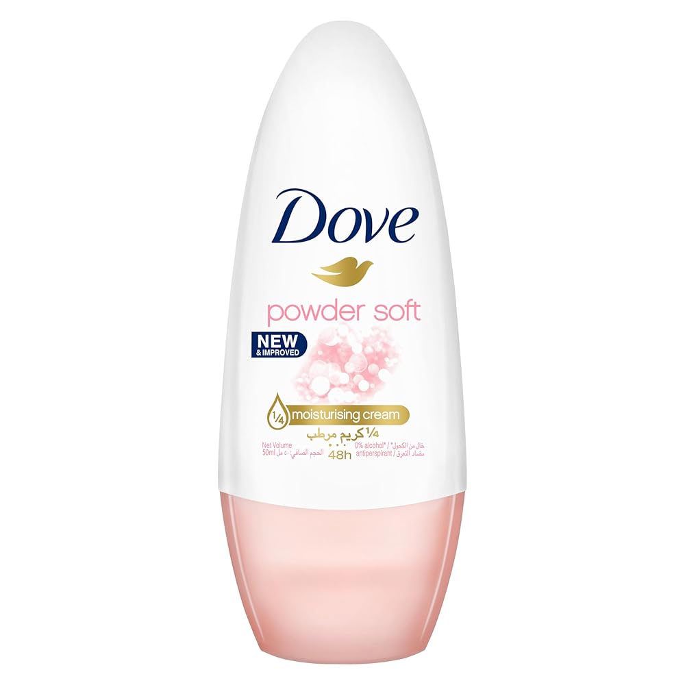 DOVE Antiperspirant Deodorant Roll-On, for 48 hour protection, Powder Soft, alcohol free with ¼ moisturising cream, 50ml