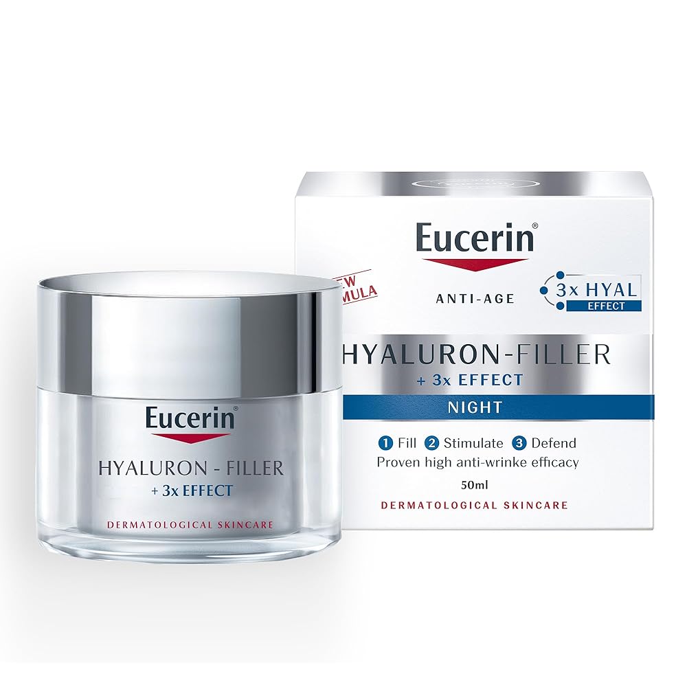 Eucerin Hyaluron Filler Anti-Aging Face Night Cream with Hyaluronic Acid, Plumps up Deep Wrinkles, For Smoother and Radiant Skin, Moisturizer for All Skin Types, 50ml