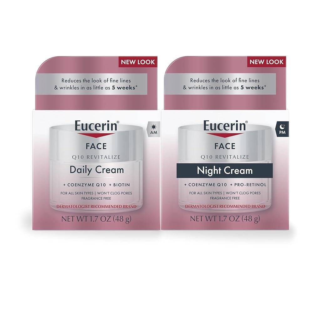 Eucerin Q10 Anti Wrinkle Face Cream Bundle, Day Cream and Night Cream For Face, 1.7 Ounce (Pack of 2)