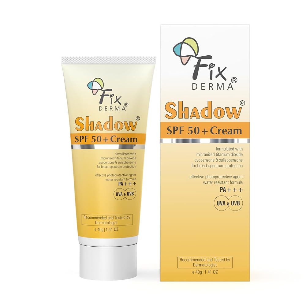 Fixderma Shadow Sunscreen SPF 50+ Cream | Sunscreen for Dry Skin | Sunscreen for UVA & UVB Protection | Non Greasy & Water Resistant - 40 gm