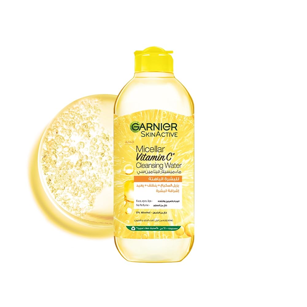 Garnier Skinactive Vitamin C Micellar Cleansing Water Gentle Brightening - Makeup Remover 400ml Vegan, Cruelty Free, Alcohol Free, Oil Free, Paraben Free, Sulfate Free