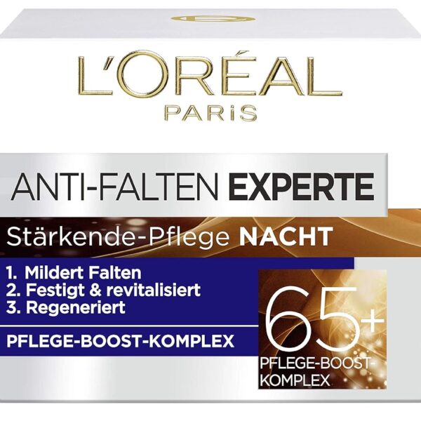 L’Oréal Paris Night Cream for the Face, Anti-Ageing Night Cream to Reduce Wrinkles, Vitamin B3 and Vitamin E, Strengthens and Revitalises the Skin, Anti-Wrinkle Expert, 1 x 50 ml