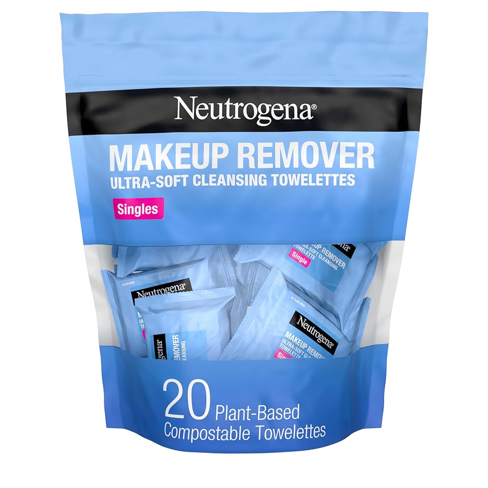 Neutrogena Facial Cleansing Towelette Singles, Daily Face Wipes to Remove Dirt, Oil, Makeup & Waterproof Mascara, Gentle, Alcohol-Free, Individually Wrapped, 20 Count