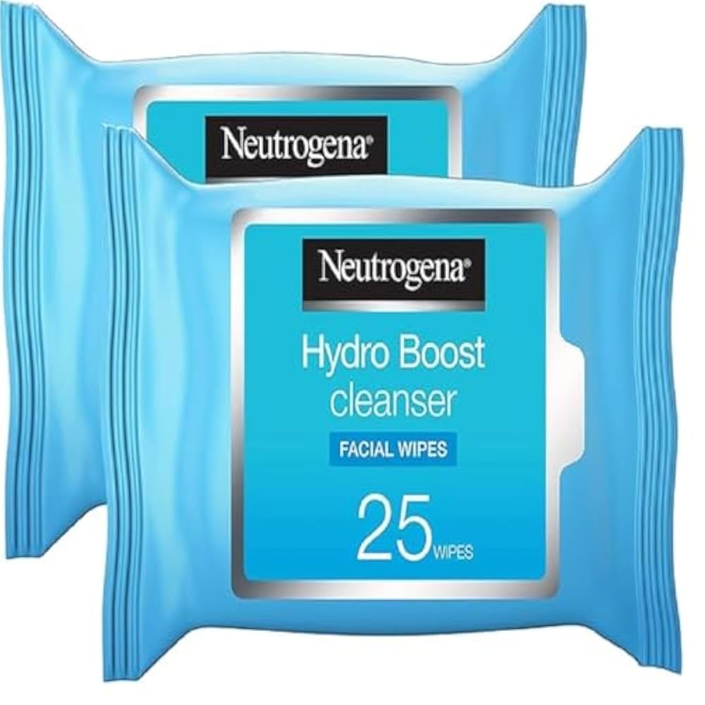 Neutrogena Makeup Remover Face Wipes, Hydro Boost Cleansing, soft wipes with a fresh cleansing lotion to instantly remove make-up and impurities, 25 wipes (Pack of 2)