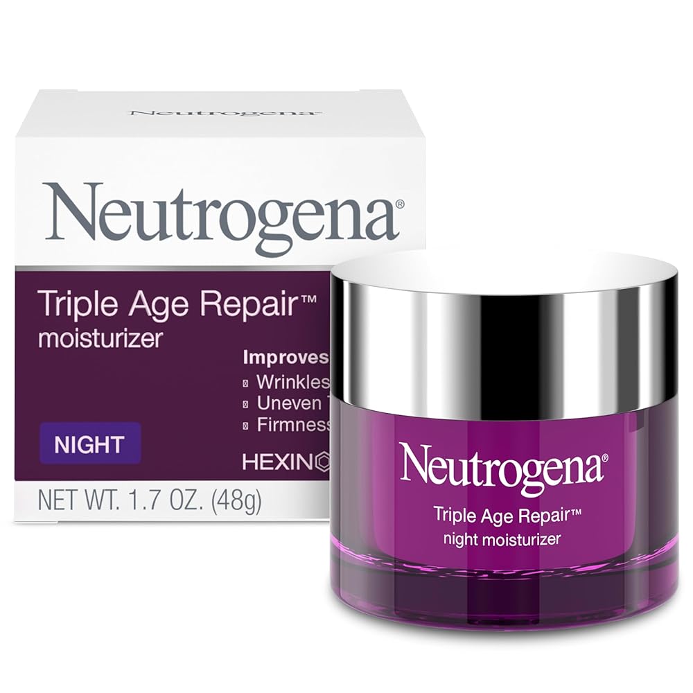 Neutrogena Triple Age Repair Anti-Aging Night Cream Facial Moisturizer, Tone-Evening Dark Spot Remover & Firming Anti-Wrinkle Nighttime Face & Neck Cream, Vitamin C & Glycerin,...