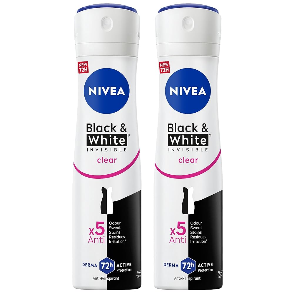 NIVEA Antiperspirant Spray for Women, 48h Protection, Black & White Invisible Original, 2x150ml