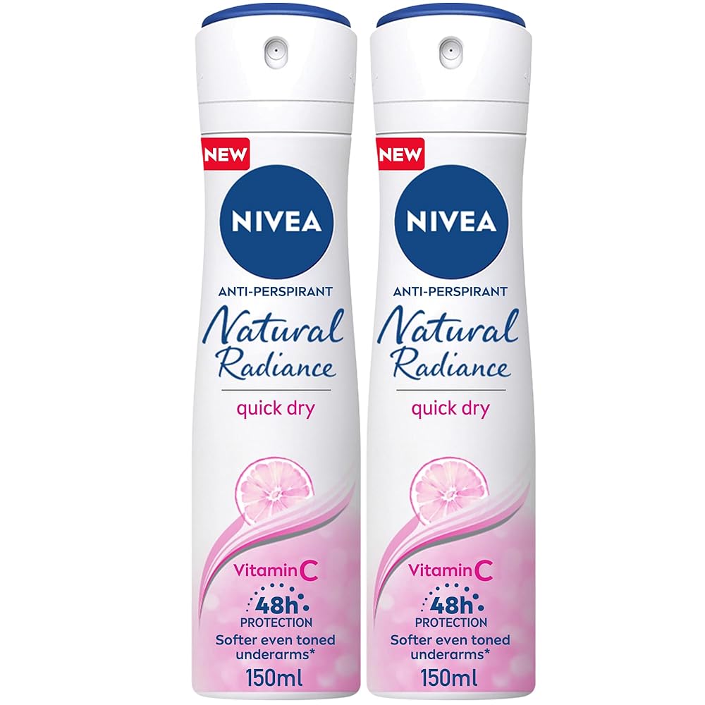 NIVEA Antiperspirant Spray for Women, 48h Protection, Natural Radiance, 2x150ml