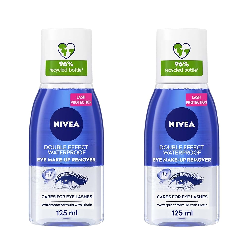 NIVEA Eye Makeup Remover, Double Effect Sensitive Lashes Protection, 2x125ml