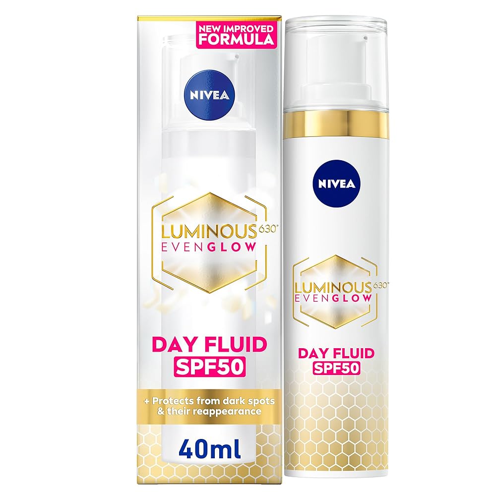 NIVEA LUMINOUS 630 EVEN GLOW Anti Dark Spot Face Fluid SPF 50, UVA & UVB Sun Protection, Spotless Even Skin, Hydrating Hyaluronic Acid & Vitamin E, 40ml