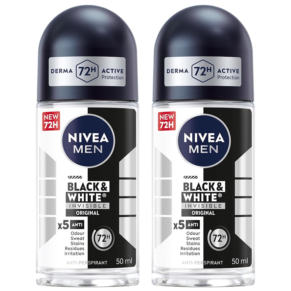 NIVEA MEN Antiperspirant Roll-on for Men, Black & White Invisible Protection Original, 2x50ml