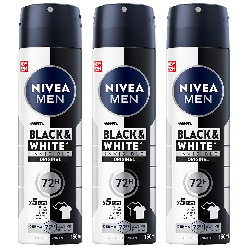 NIVEA MEN Antiperspirant Spray for Men, Black & White Invisible Protection Original, 3x150ml