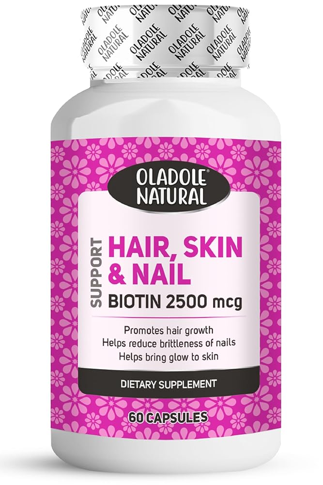 Oladole Natural Biotin 2500mcg - 60 Capsules | High Potency B Vitamin Blend For Stronger Hair, Radiant Skin, Long Nails, Supports Energy Beauty Support | Gluten-Free, Non-GMO