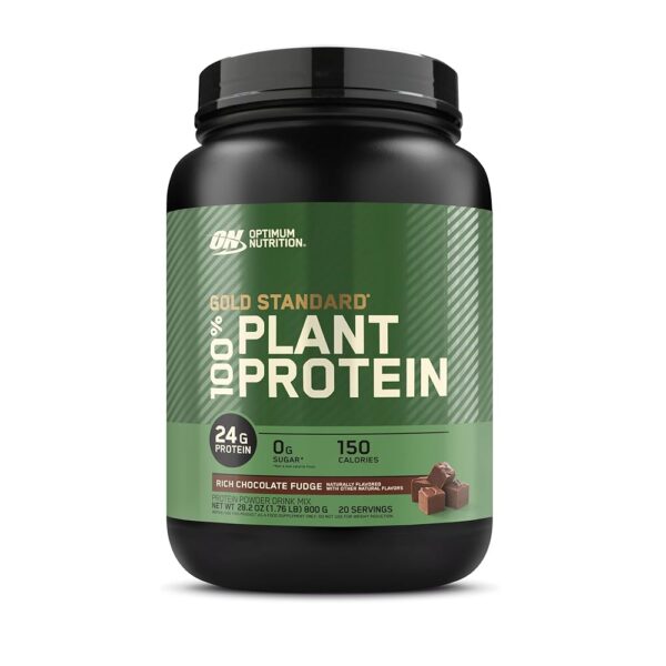 Optimum Nutrition (ON) Gold Standard 100% Plant Based Protein Powder, Gluten Free, Vegan Protein for Muscle Support and Recovery with Amino Acids - Rich Chocolate Fudge, 800 G,...