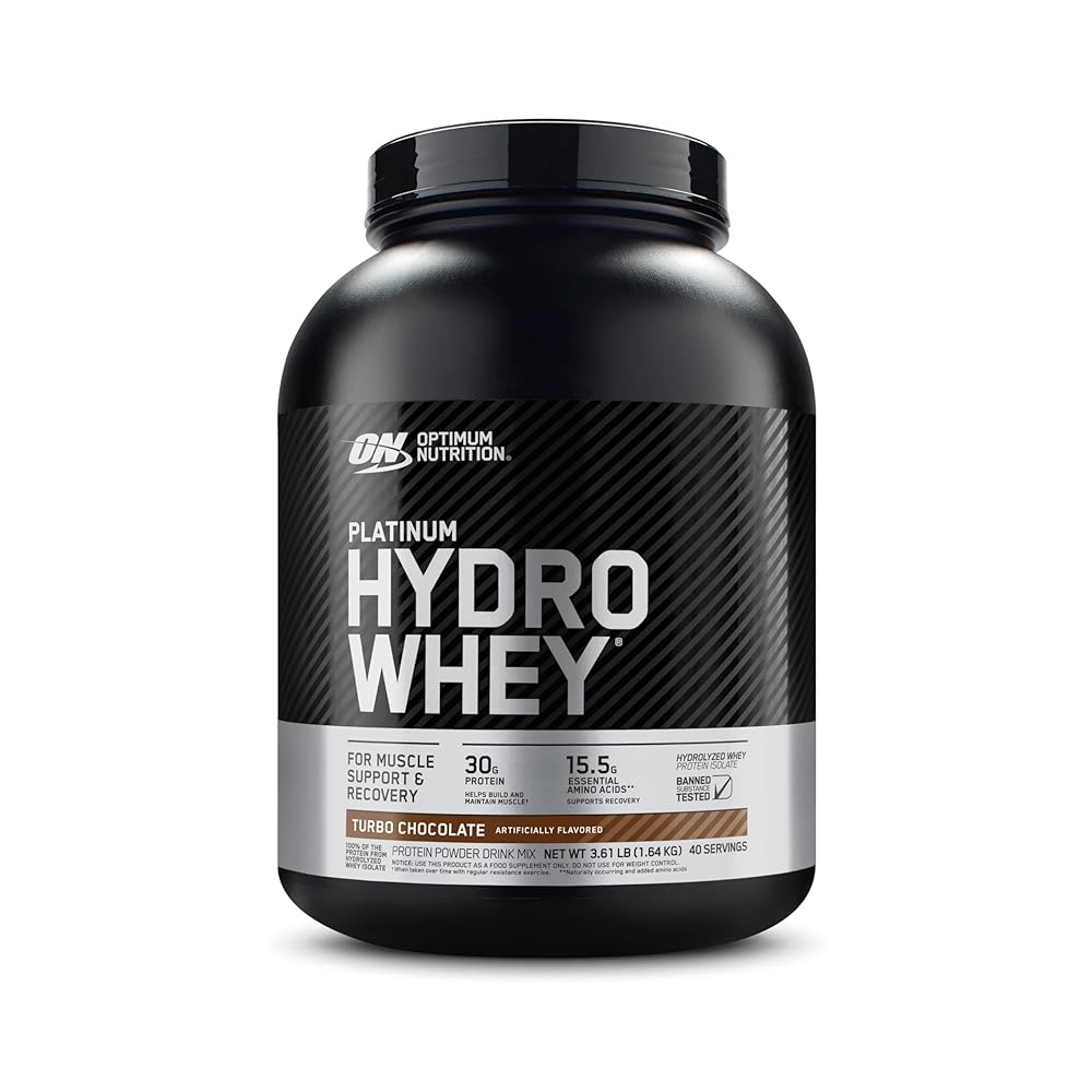 Optimum Nutrition (ON) Platinum Hydrowhey Protein Powder, 30 Grams of Protein for Muscle Support, 100% Hydrolyzed Whey Protein Isolate Powder - Turbo Chocolate, 3.61 Lbs, 40...