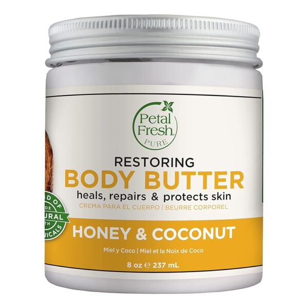 Petal Fresh Restoring Honey & Coconut Oil Body Butter | With Coconut, Shea & Honey | For Silky smooth Skin Touch - Intense Hydration | Vegan & Cruelty Free | 8 oz, 237 Ml