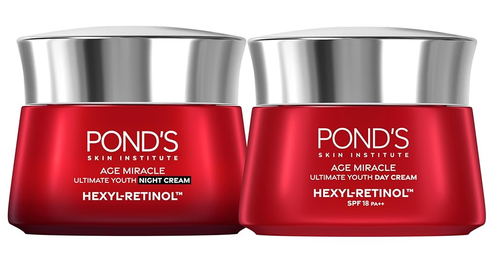 Pond's Age Miracle Day + Night Cream for Youthful Glow, 24-hour wrinkle correcting glow, 50g (Pack of 2) - Packaging May Vary