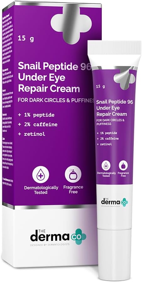The Derma Co Snail Peptide 96 Under Eye Repair Cream with Peptide, Caffeine & Retinol, Nourishes & Hydrates – For Dark Circles & Puffiness, Smoothens Fine Lines & Wrinkles | All Skin Types, 15g 1 خرید کرم دور چشم The Derma Co Snail Peptide 96