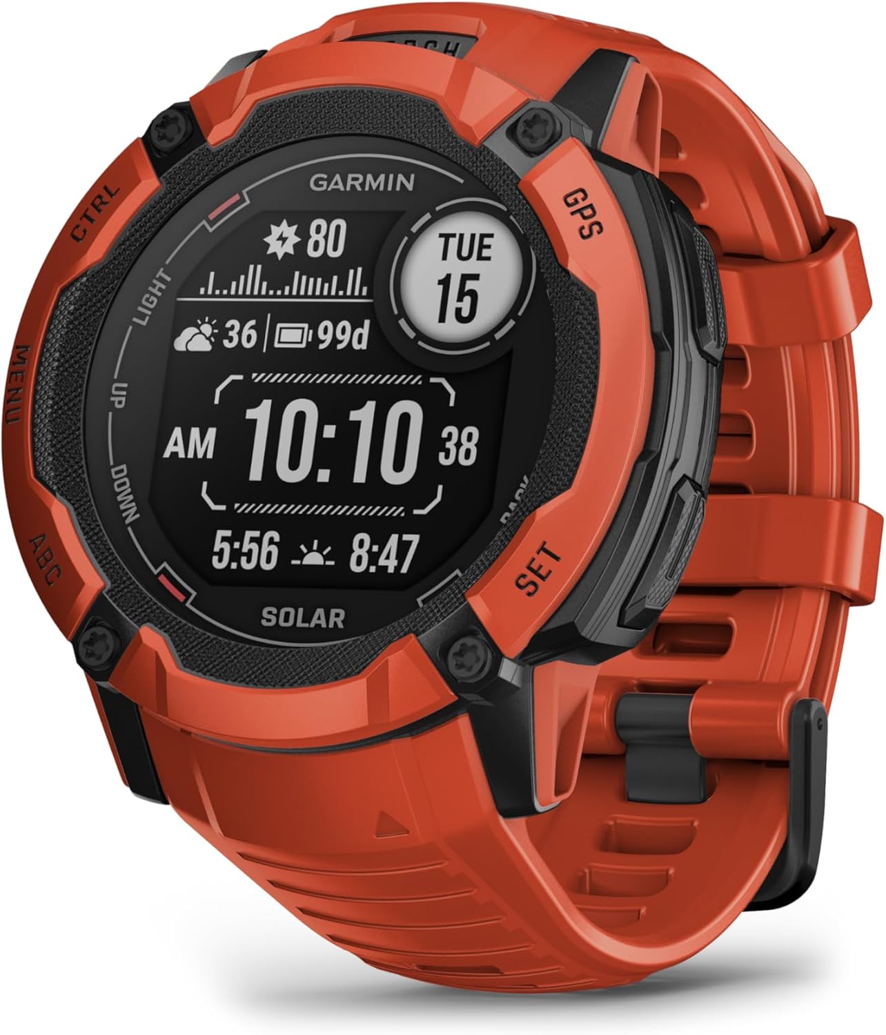 GARMIN Solar Rugged Smartwatch Instinct 2X - Flame Red | GPS Military Smartwatch with Unlimited Battery Life | Built-in LED Flashlight and Built in Sports App | 24/7 Body Monitoring 1 ساعت هوشمند گارمین اینستینکت 2X