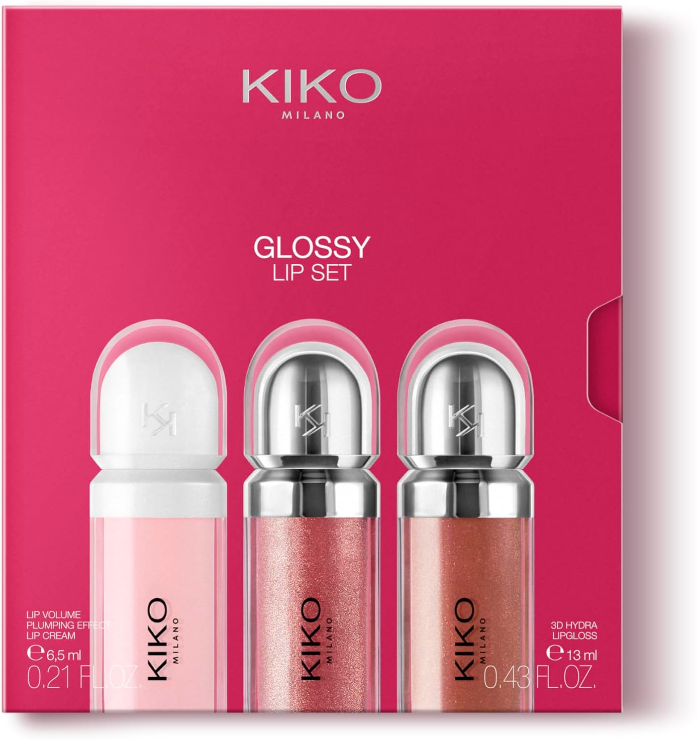 KIKO Milano Glossy Lip Set, Makeup Set: 2 Moisturising Lip Glosses and 1 Perfecting Lip Cream 1 ست لب براق کیKO میلانو
