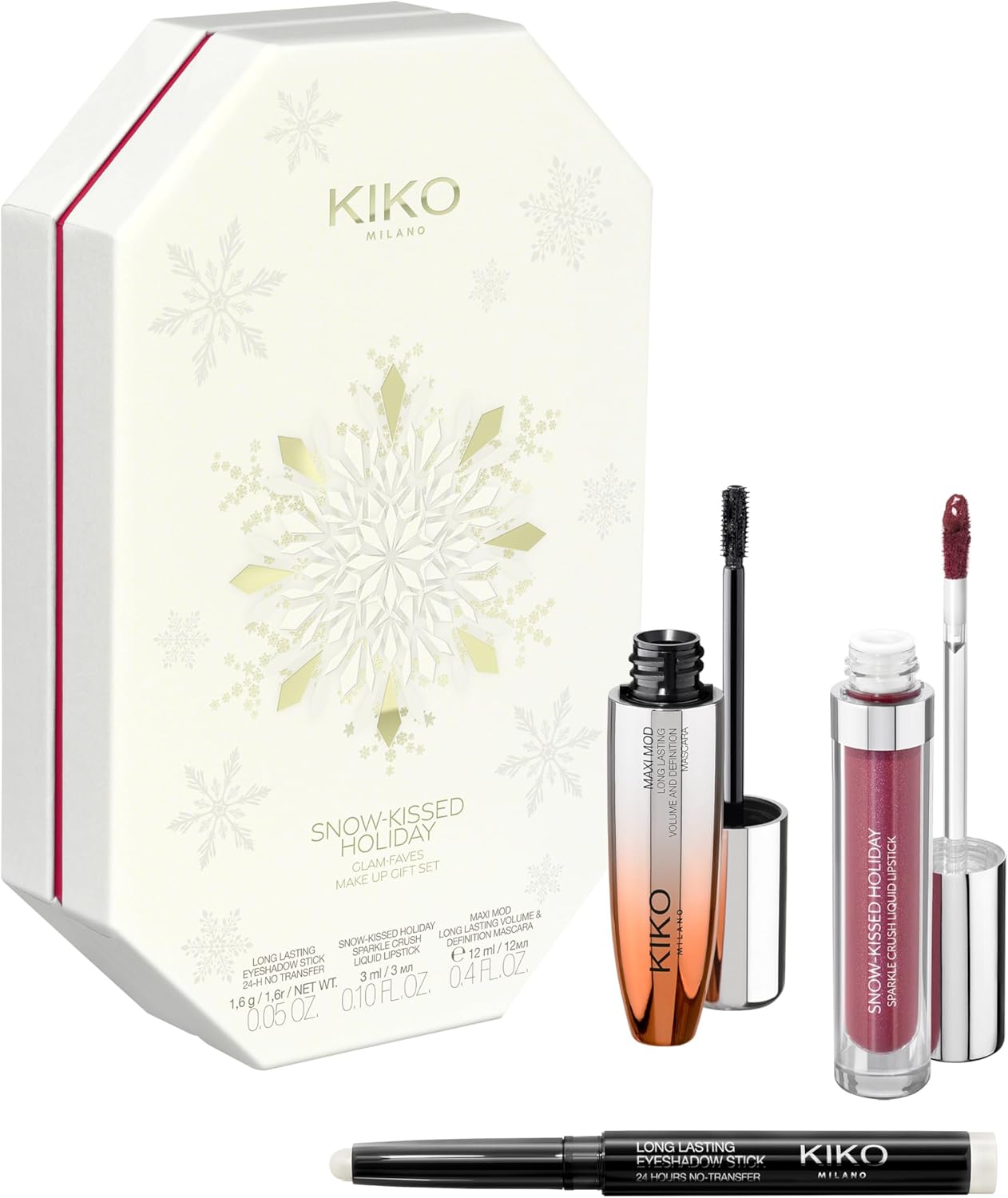 KIKO Milano Snow-Kissed Holiday Glam-Faves Make Up Gift Set, Makeup Gift Set: Volume Mascara, Matte Shimmering Lipstick and Eyeshadow Stick 1 ست هدیه آرایشی KIKO Milano